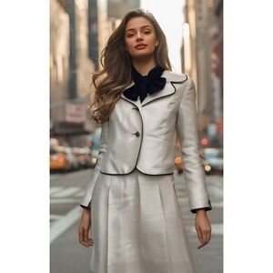 Vintage Baron Peters Silk Dress w/Jacket Suit Bow Button Beige Size Small EUC